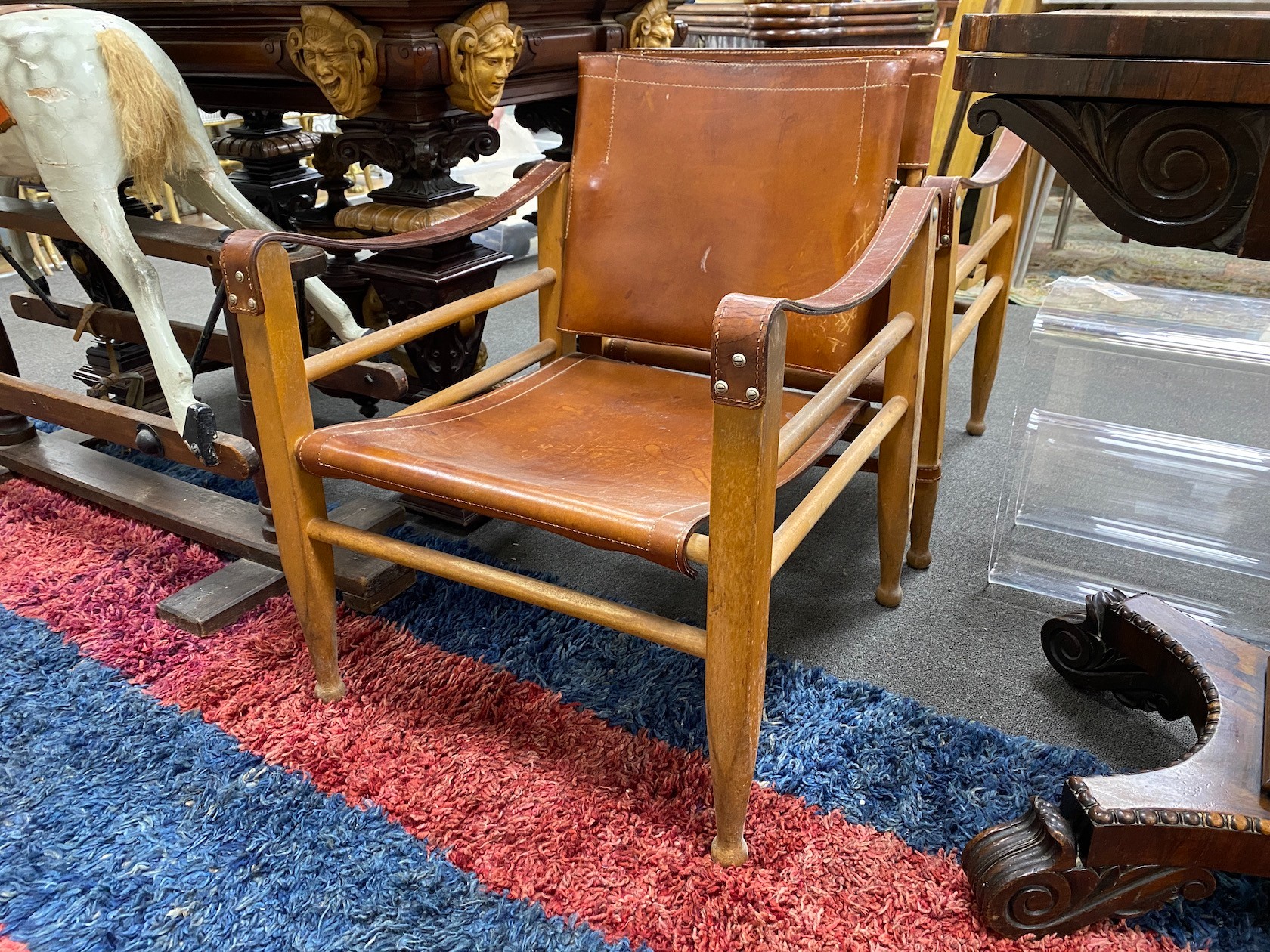A pair of Scandinavian armchairs, possibly designed by K Klint, made by Aage Bruun & Son, 1960s, width 57cm, depth 57cm, height 70cm